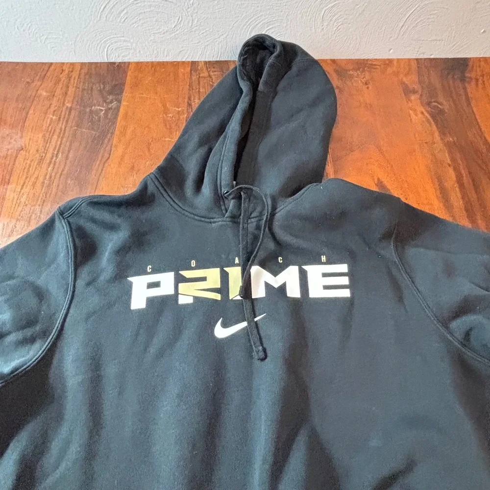 Nike Coach Prime Deion‎ Sanders Hoodie Mens Medium Black Tan Pullover Fleece